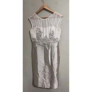 Kay Unger newyork 100%silk silver ivory thread-sequence work size 6 party dress